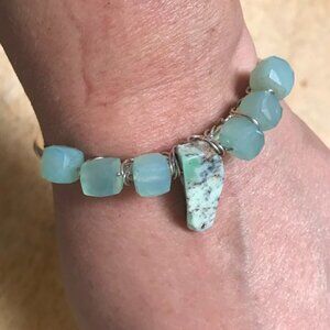 Chalcedony Chrysoprase Sterling Silver 925 Cuff Bracelet Handmade Rustic Reiki